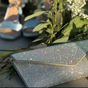 Sparkling Silver Clutch and Blue Heels